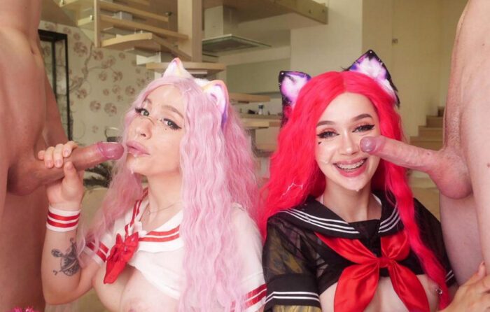 Two Anime Girls Purple Bitch And Alice Bong Get Their Assholes Fucked