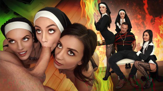 Natalie Brooks, Selena Love, Fiona Frost Three Horny Nuns Fuck the Devil Out of Him
